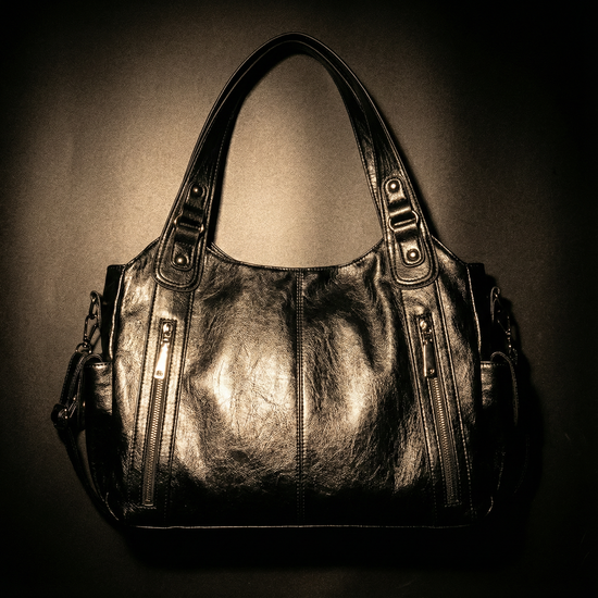 Grid Pocket Leather Shoulder Bag