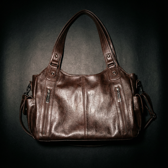 Grid Pocket Leather Shoulder Bag